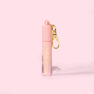 Image of the P.Louise Mini Keychain Tearproof Mascara in a pink tube with gold writing and gold keychain attachment